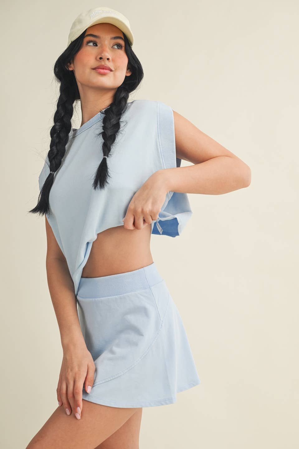 Blue Mineral-Wash Open-Back Top