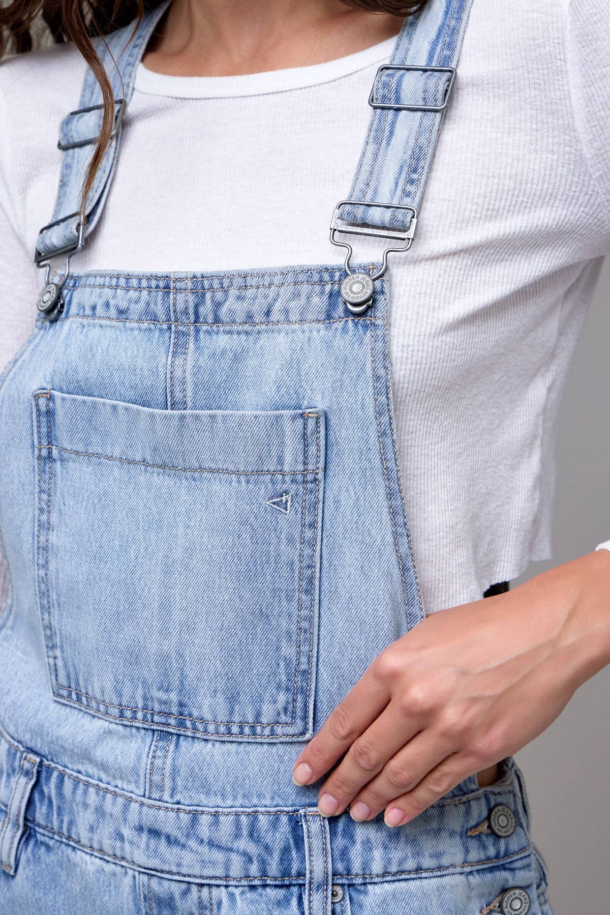 Light-Wash Cropped Barrel Overalls