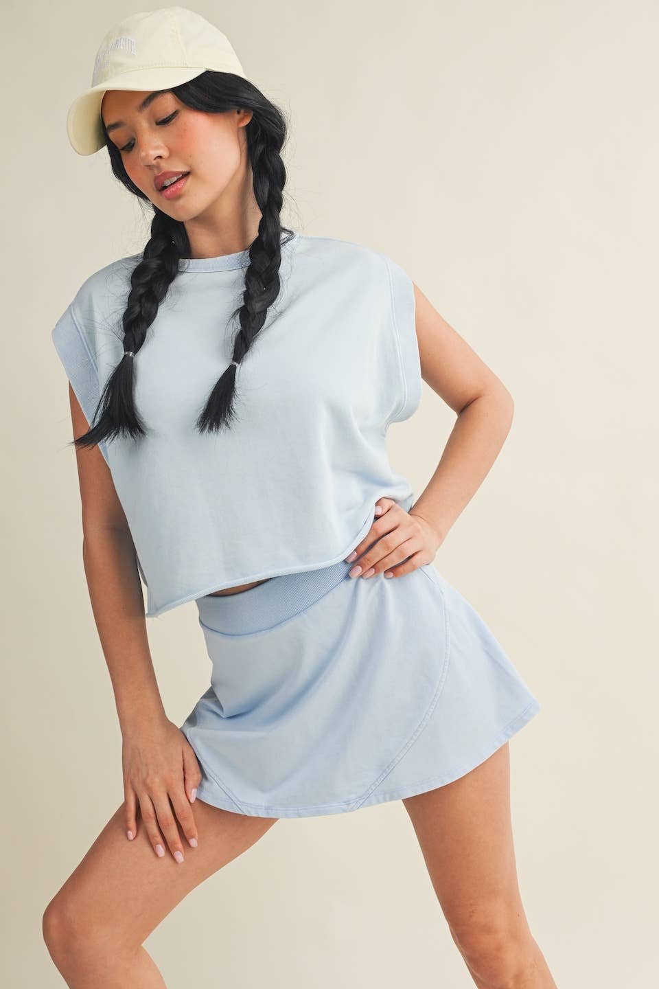 Blue Mineral-Wash Open-Back Top