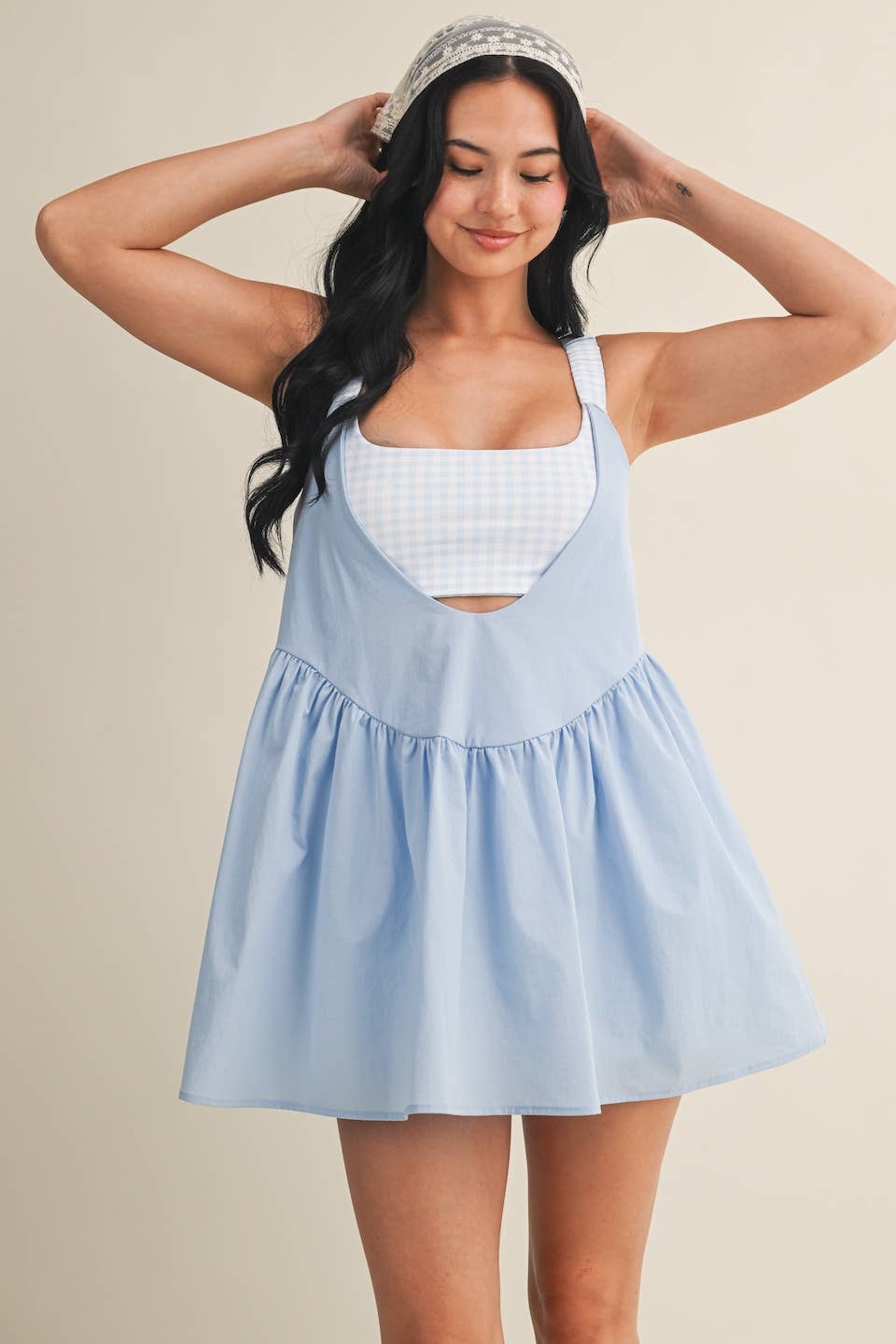 Blue Gingham Double-Layered Play Dress