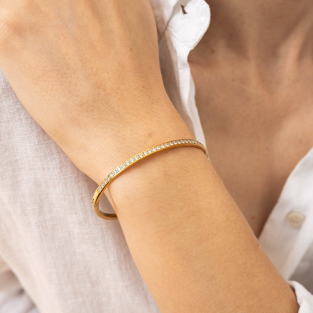 Gold PVD Cubic Zirconia Tennis Bangle - Yellow Gold