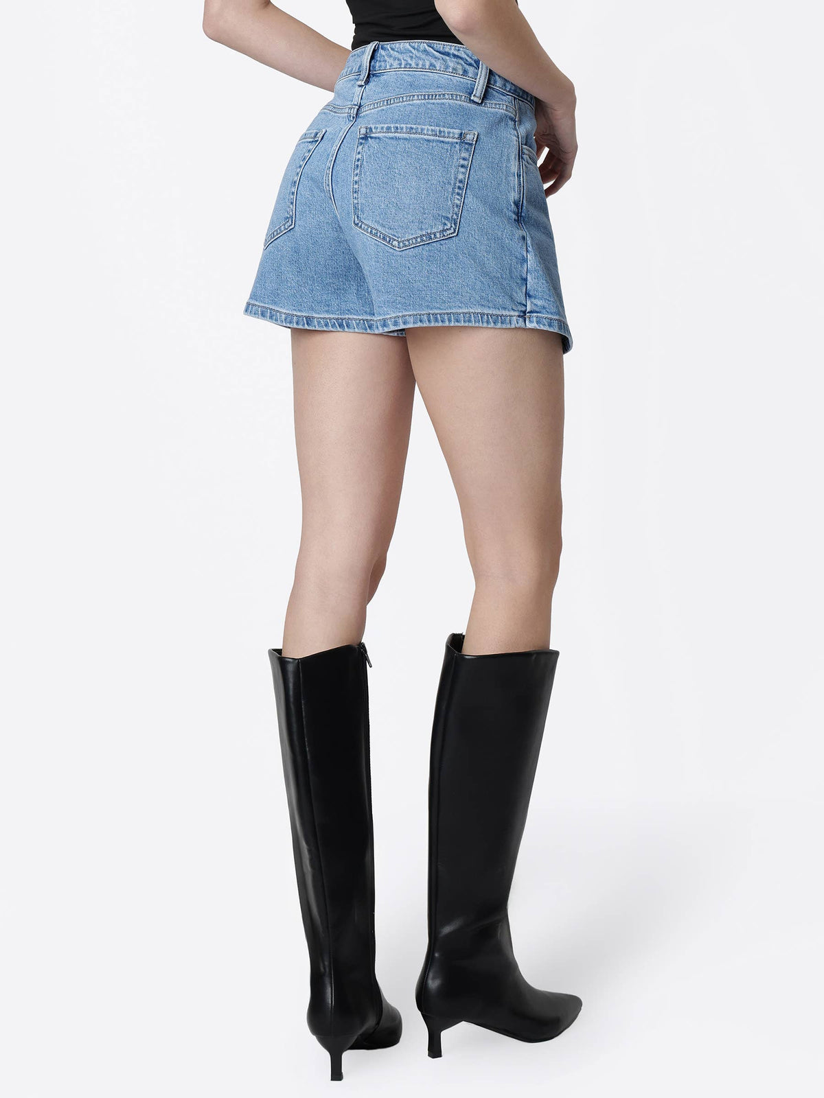 Lavishly High-Rise Medium-Wash Denim Wrap Skort
