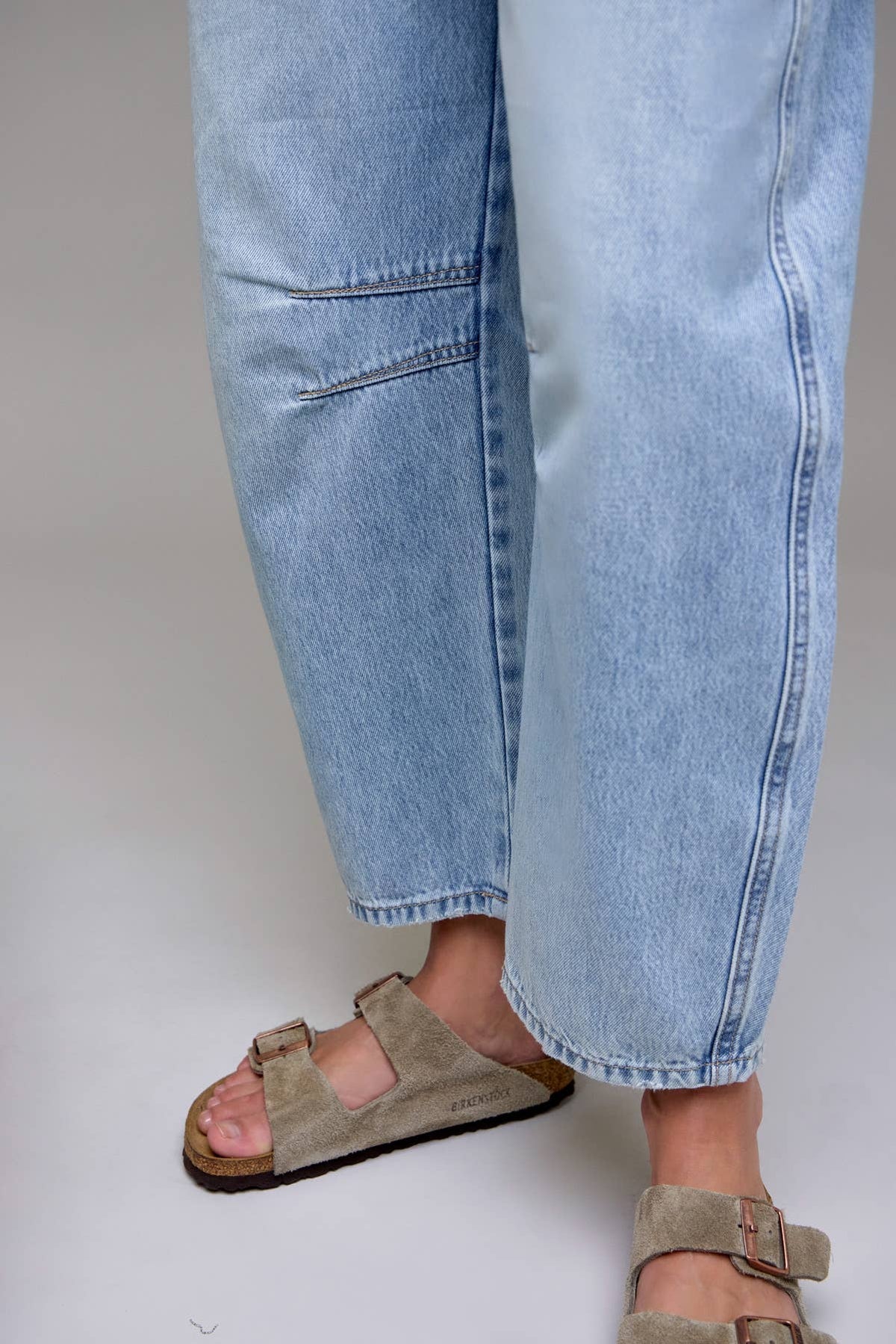 Light-Wash Cropped Barrel Overalls