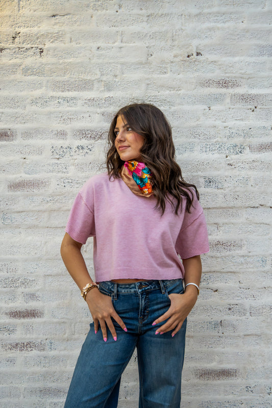 Cropped Short Sleeve Sweater