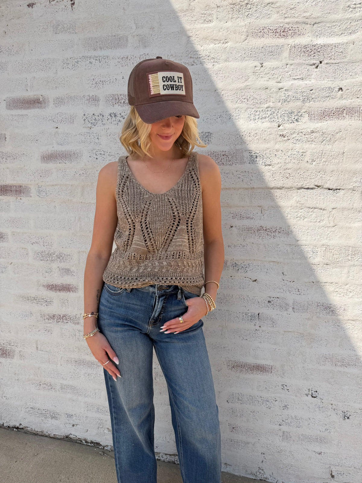 Open Crochet Sweater Tank Top
