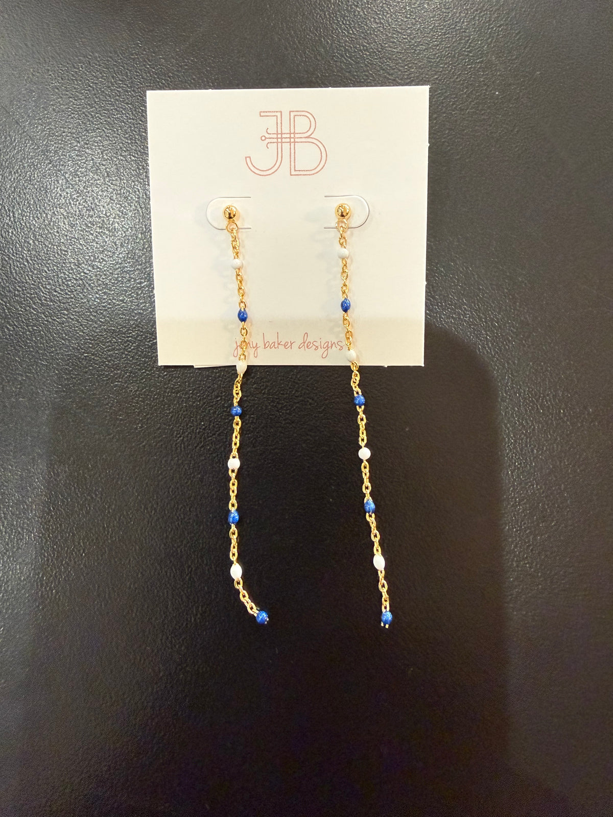 Blue & White Beaded Gold-Plated Threader Earrings