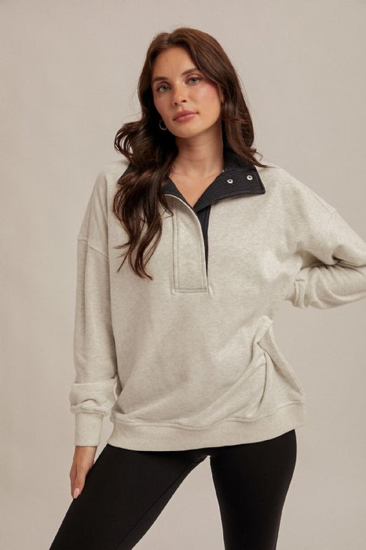 Thermal Contrast Snow Wash Sweatshirt - Light Heather