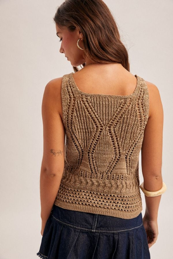Open Crochet Sweater Tank Top