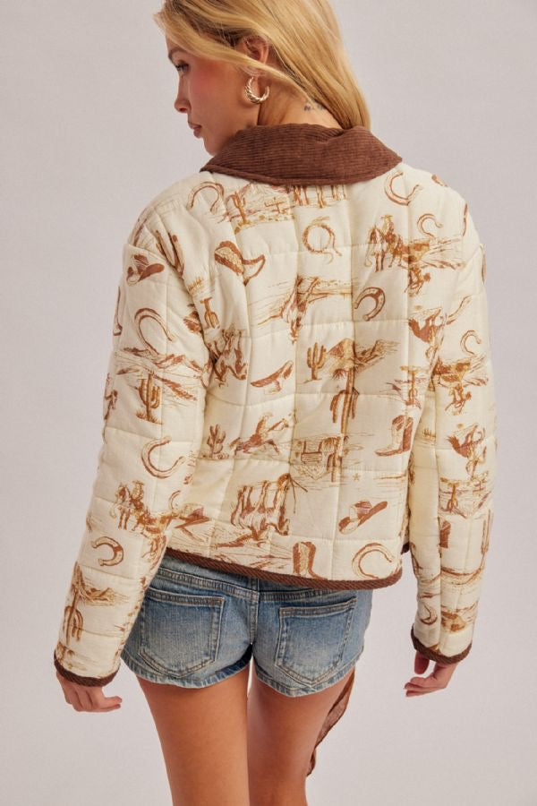 Ecru Western Cowboy Corduroy Padded Jacket