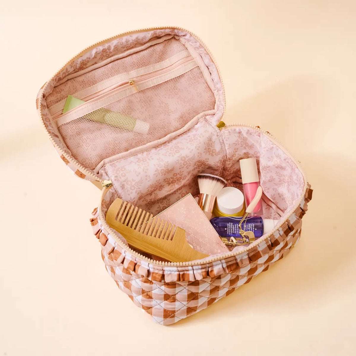 Glam & Go Quilted Cosmetic Bag - Maple Gingham