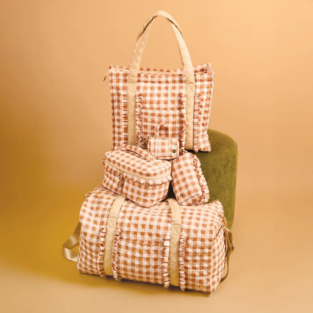 Glam & Go Quilted Cosmetic Bag - Maple Gingham