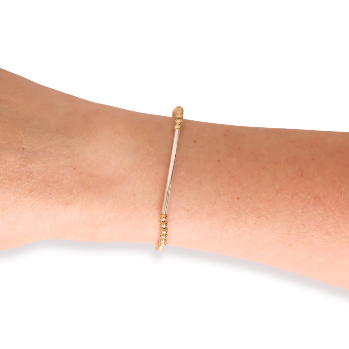 Beaded Blondes Gold Bead Bracelet with Silver Bar