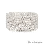 Water-Resistant Silver-Tone Beaded Stretch Bracelets, Set of 5