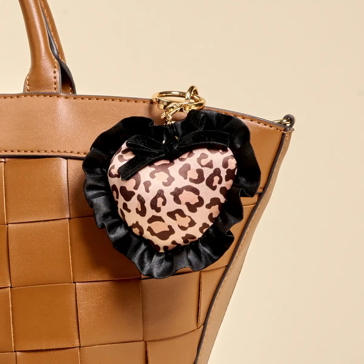 Puffy Heart Bag Charm - Cheetah Love