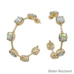 Water-Resistant Gold-Tone Bar Earrings with Clear Crystal, 2"