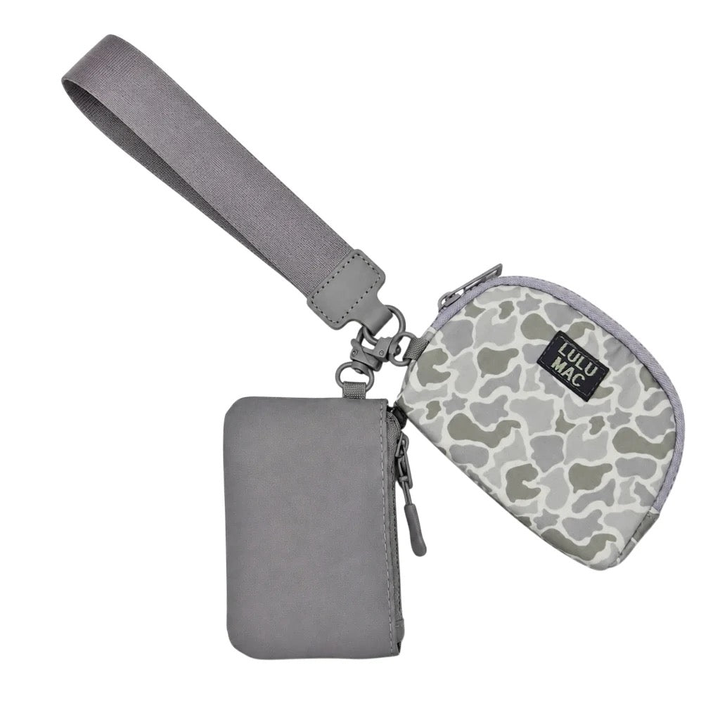 Lulu Mac Double Pouch Wristlet - Grey/White Camo