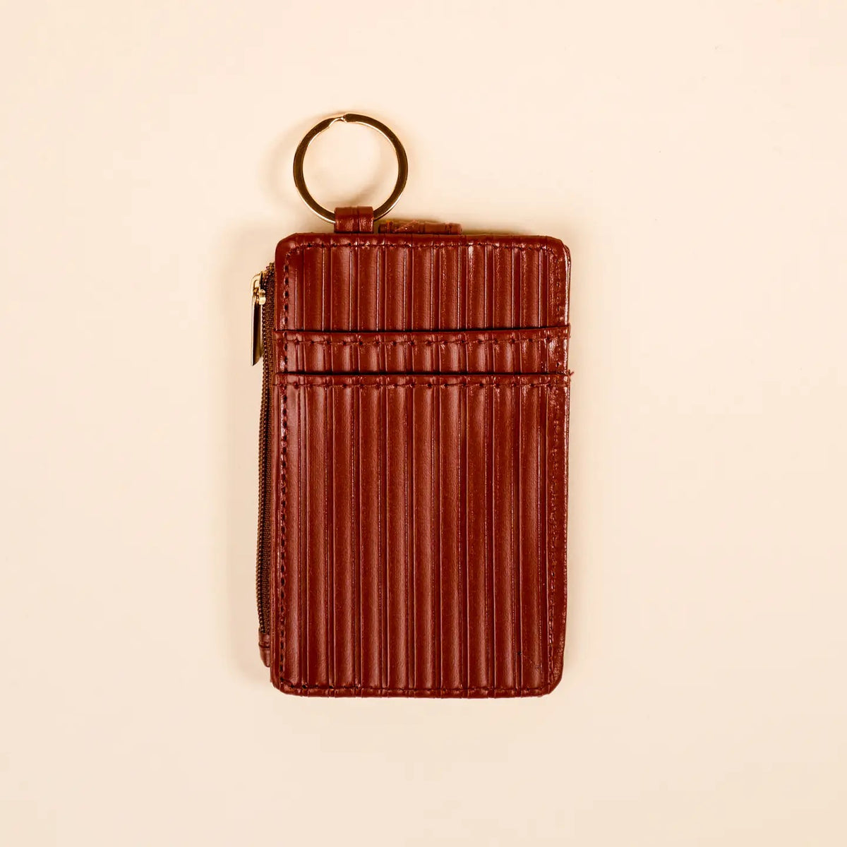 Ripple Ridge Keychain Wallet - Cognac