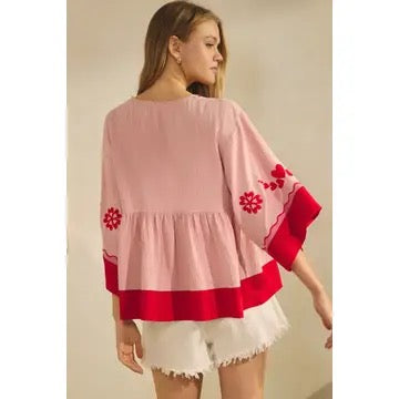 Oddi Embroidered Heart Babydoll Top
