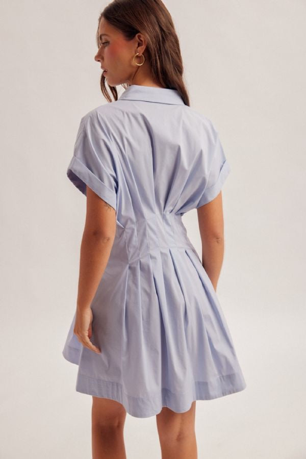 Pleated Detail Stretch Poplin Shirt Dress