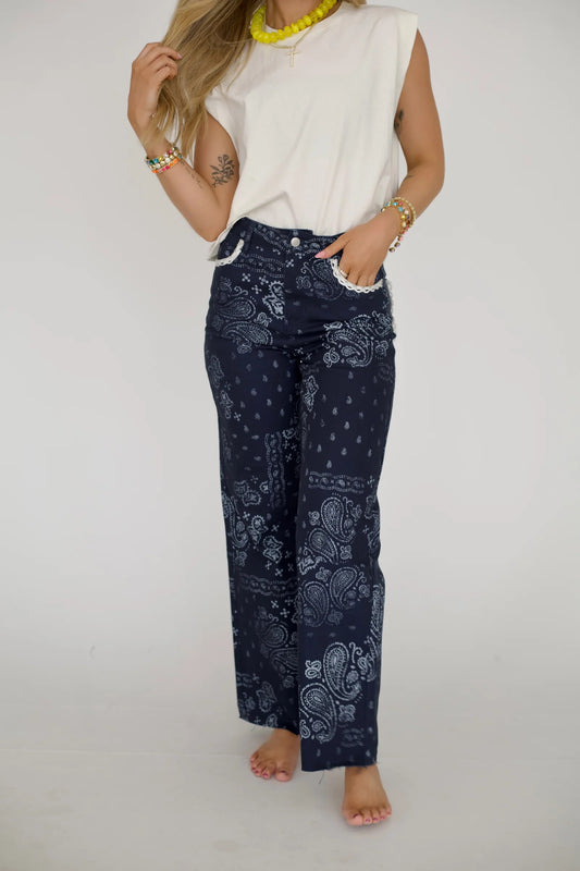 Navy Bandana Frey Hem Denim