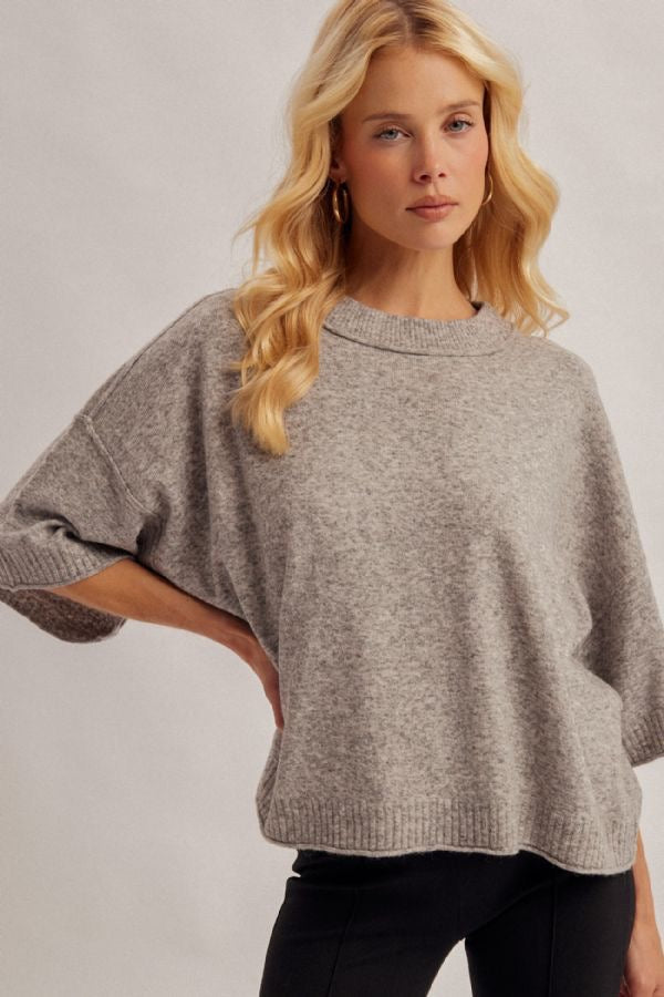 Half Sleeve Oversized Short Sweater - Grey