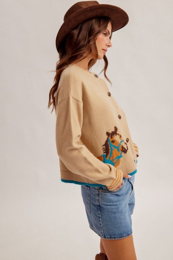 Horse Oversized Button-Down Cardigan - Latte
