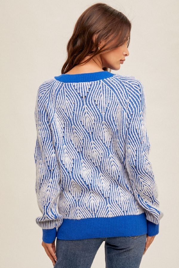 Crew Neck Two-Tone Sweater - Royal Blue