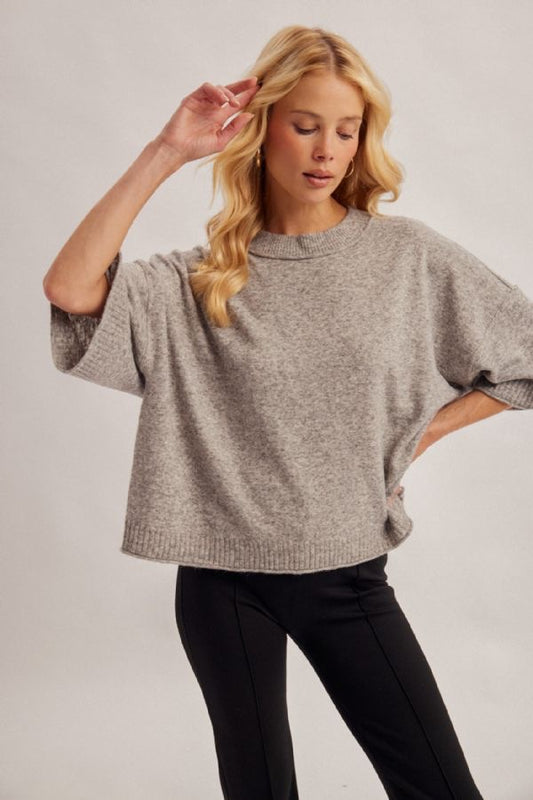 Half Sleeve Oversized Short Sweater - Grey