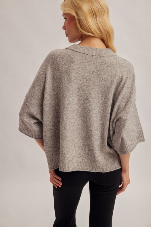 Half Sleeve Oversized Short Sweater - Grey
