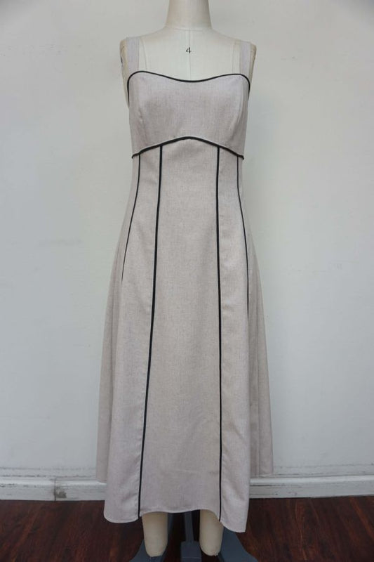 Contrast Binding Detail Linen Midi Dress