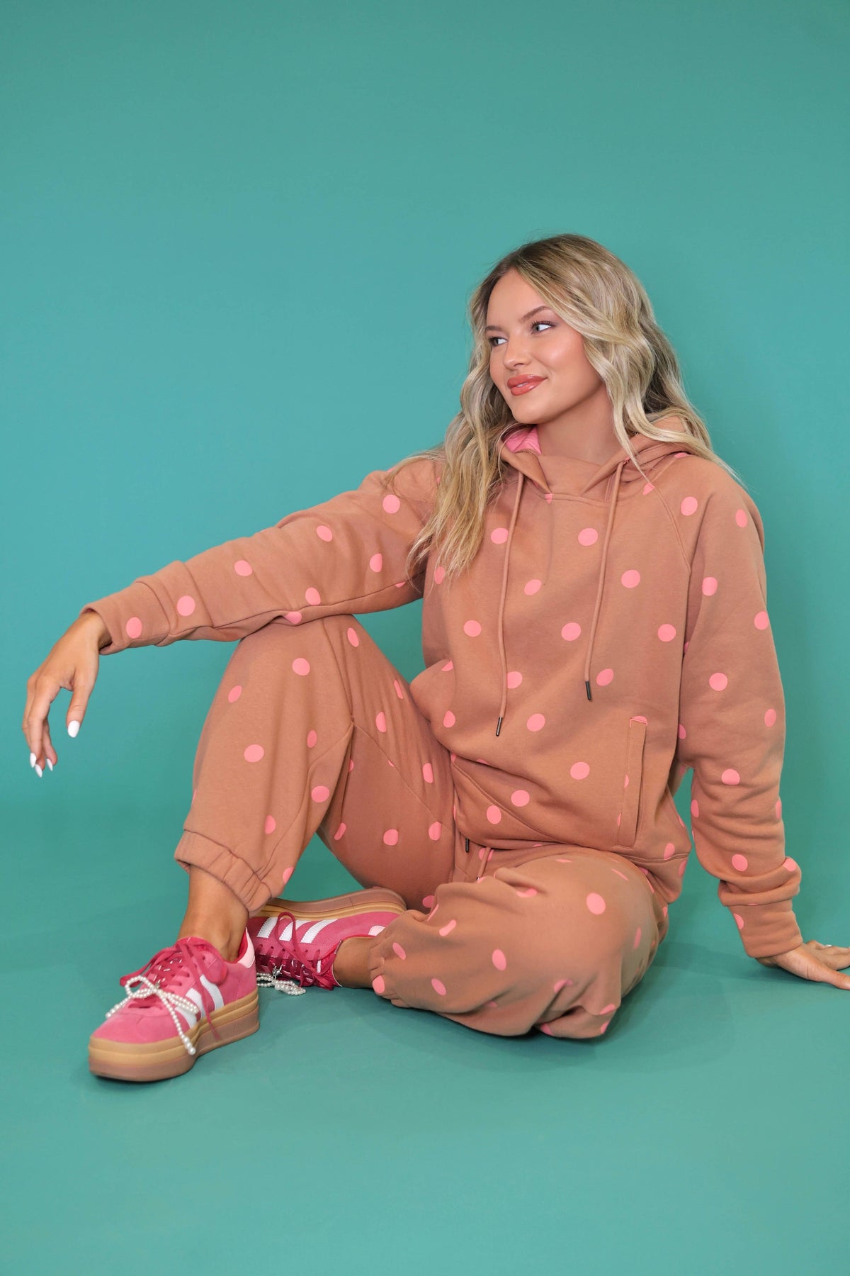 Poppy & Pine Brown & Pink Polka Dot Hoodie & Sweatpants Set