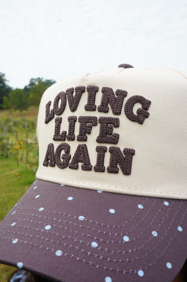Loving Life Again - Brown & Blue Polka Dot Trucker Hat