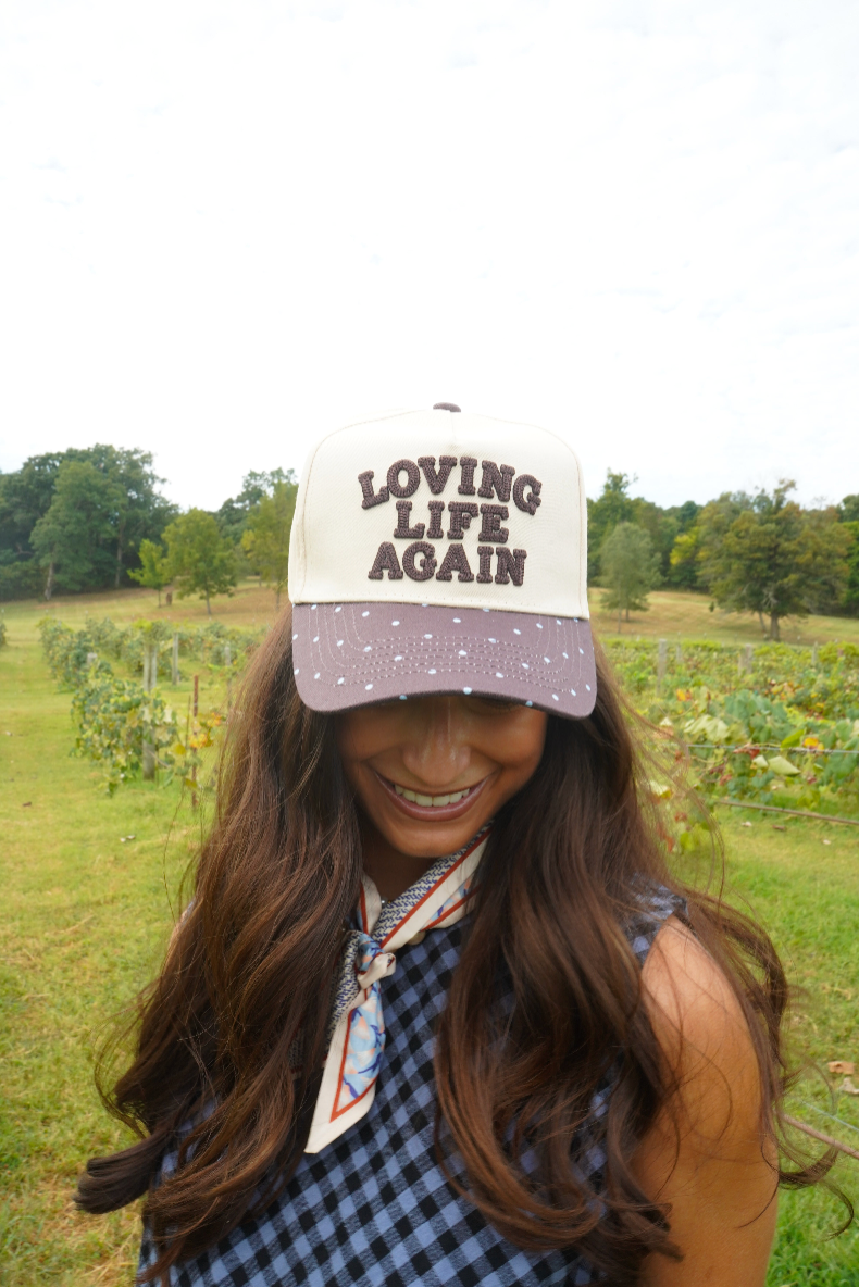 Loving Life Again - Brown & Blue Polka Dot Trucker Hat