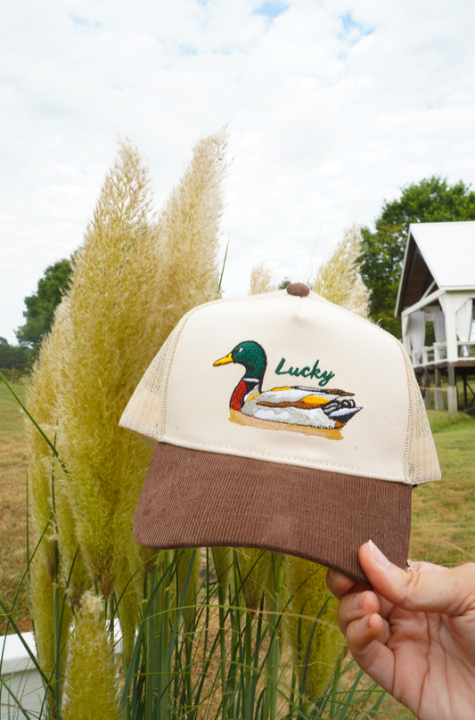 Lucky Duck Brown Corduroy Trucker Hat