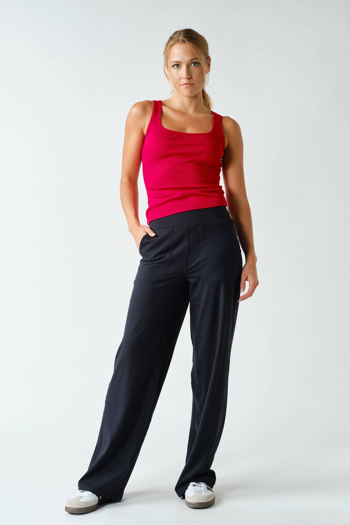 Mono B Square Neck Ribbed Tank Top - Black