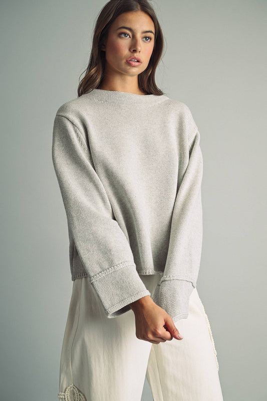 Heather Grey Striped Oversized Cotton Sweater Top