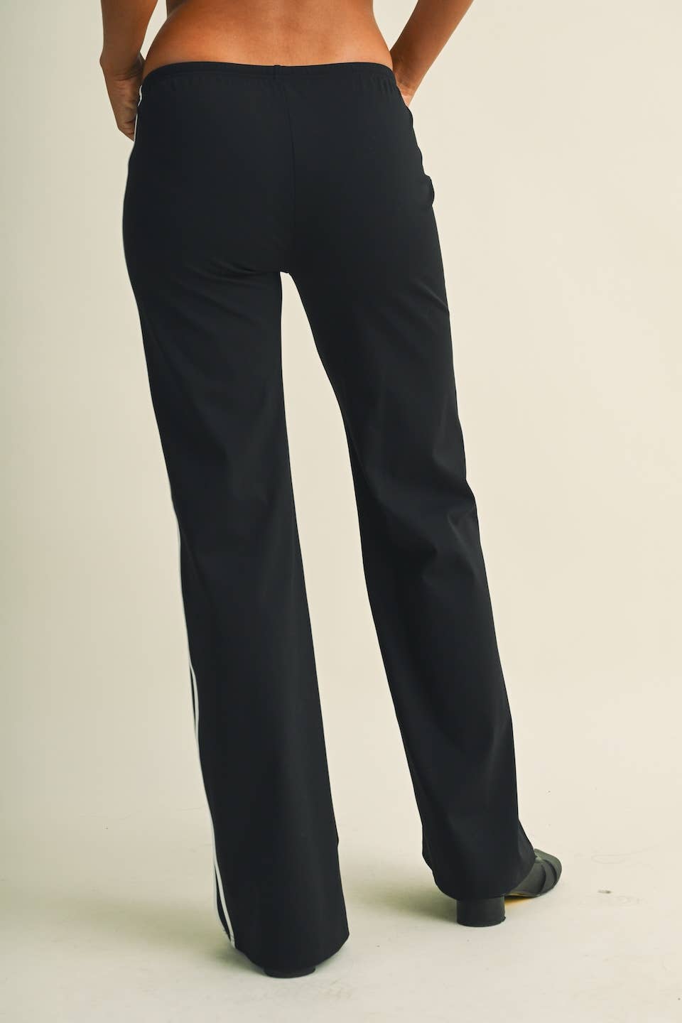 GLOWIE Side Stripe Low-Rise Straight-Leg Pants - Dark Chocolate