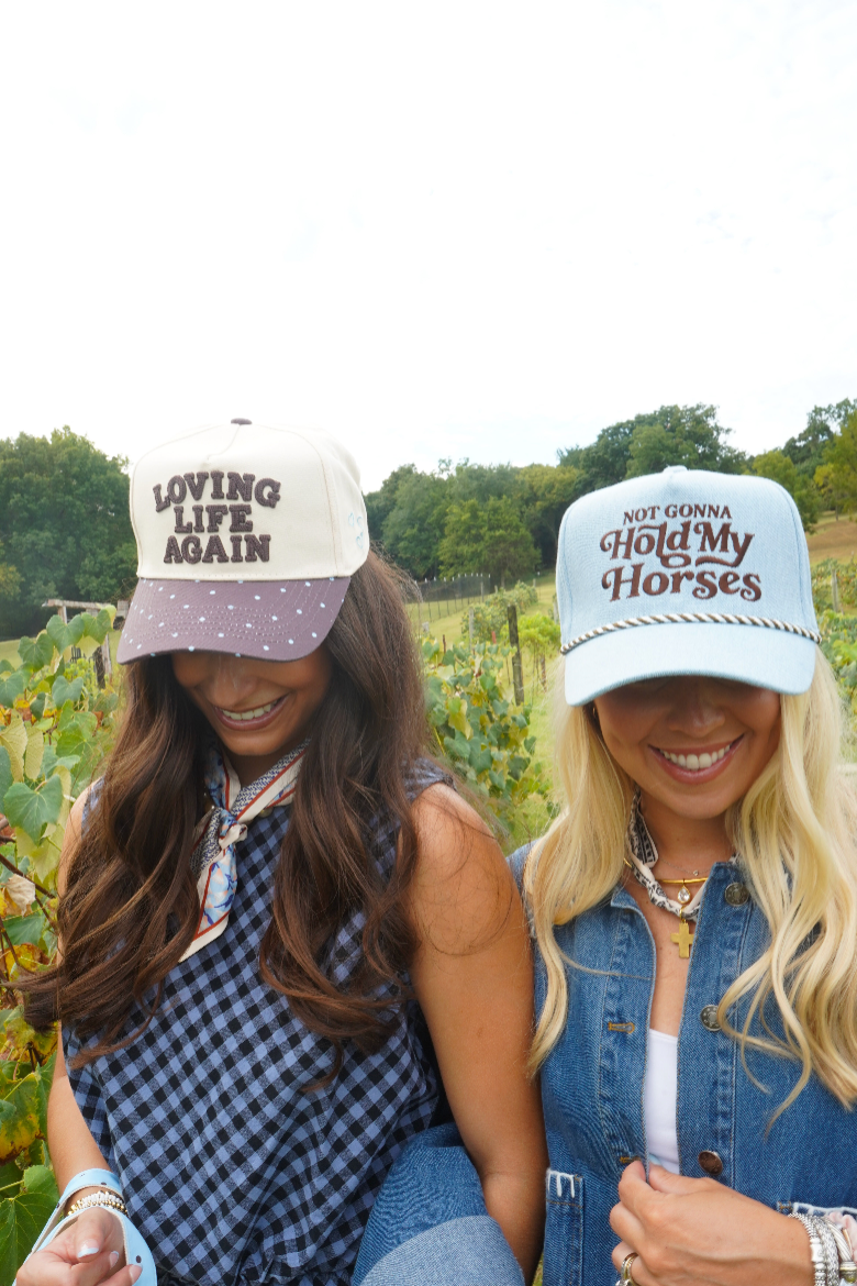 Loving Life Again - Brown & Blue Polka Dot Trucker Hat