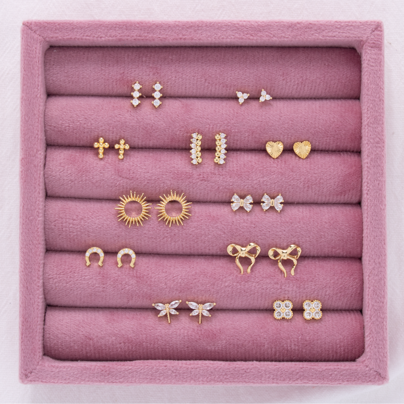 Splendid Iris Gold Delicate Dots & CZ Studs on Velvet Tag