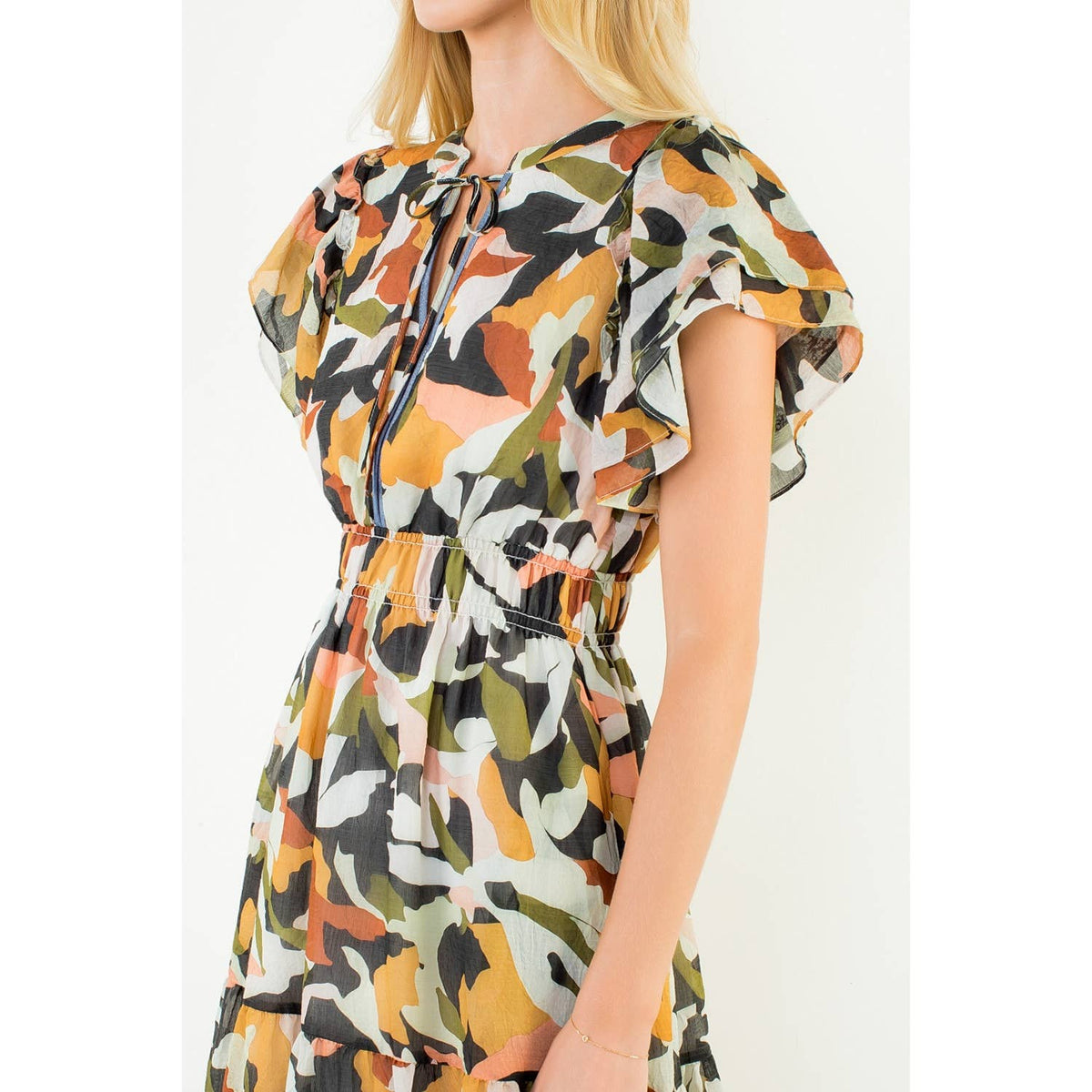 THML Olive Abstract Flowy Maxi Dress