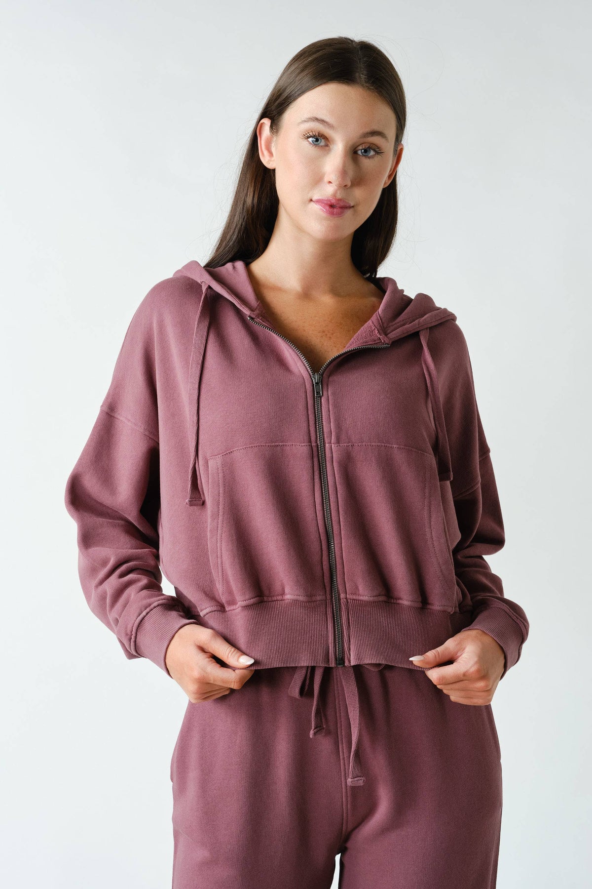 Mono B Urban Ease Mineral Wash Hoodie Jacket - Coffee Bean