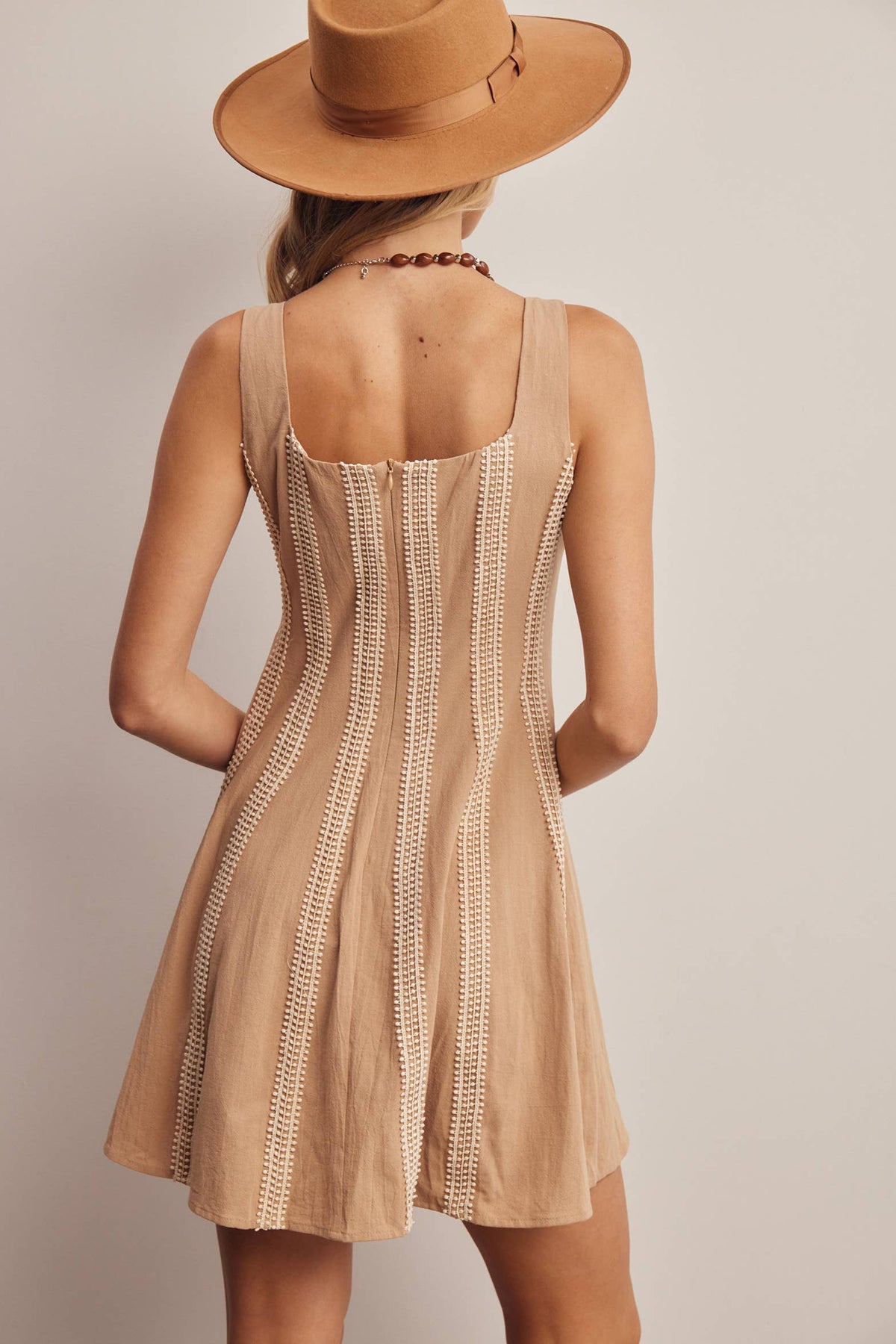 Forte Embroidered Stripe Fit & Flare Mini Dress - Dark Green