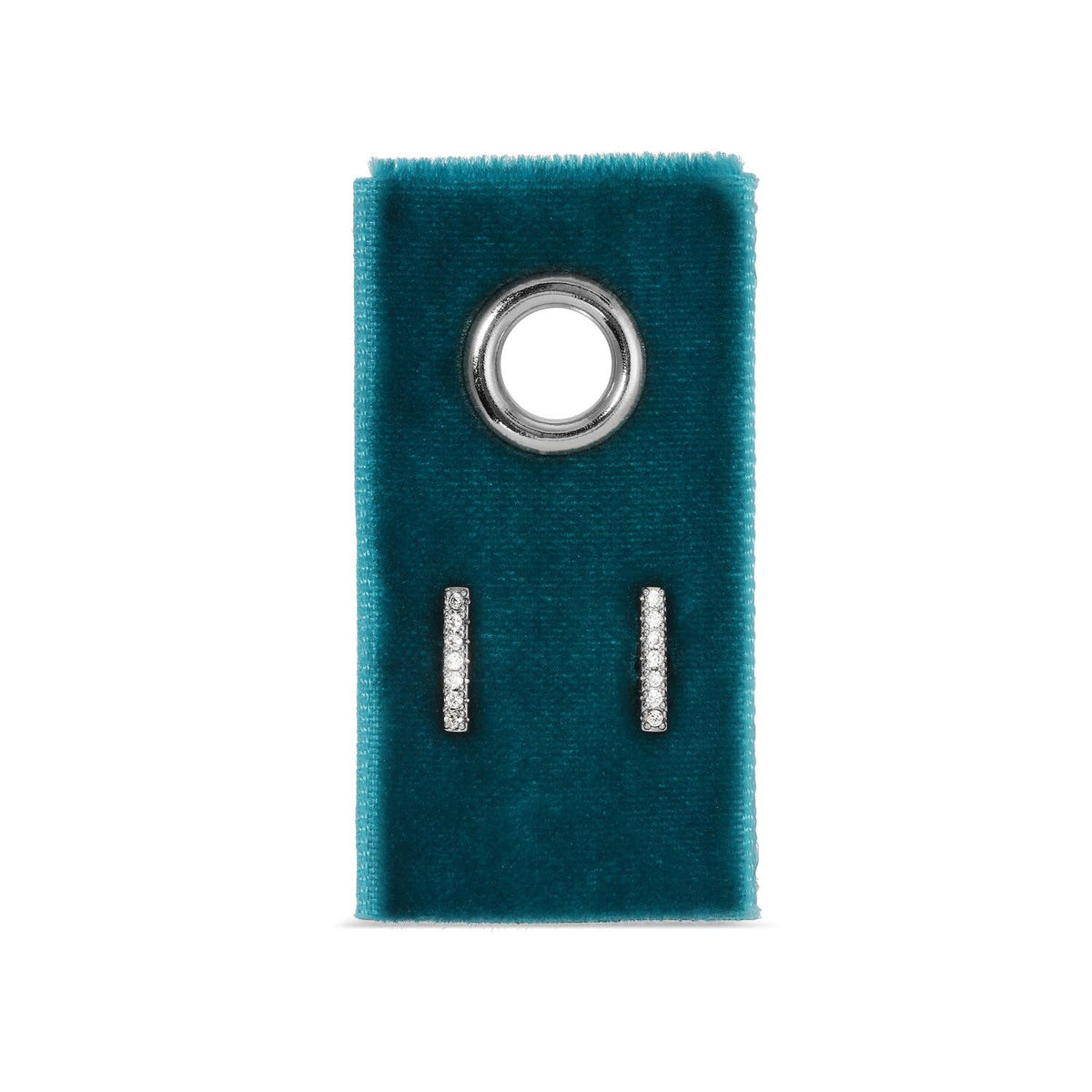 Splendid Iris Gold Pavé Bar Stud Earrings on Velvet Gift Tag