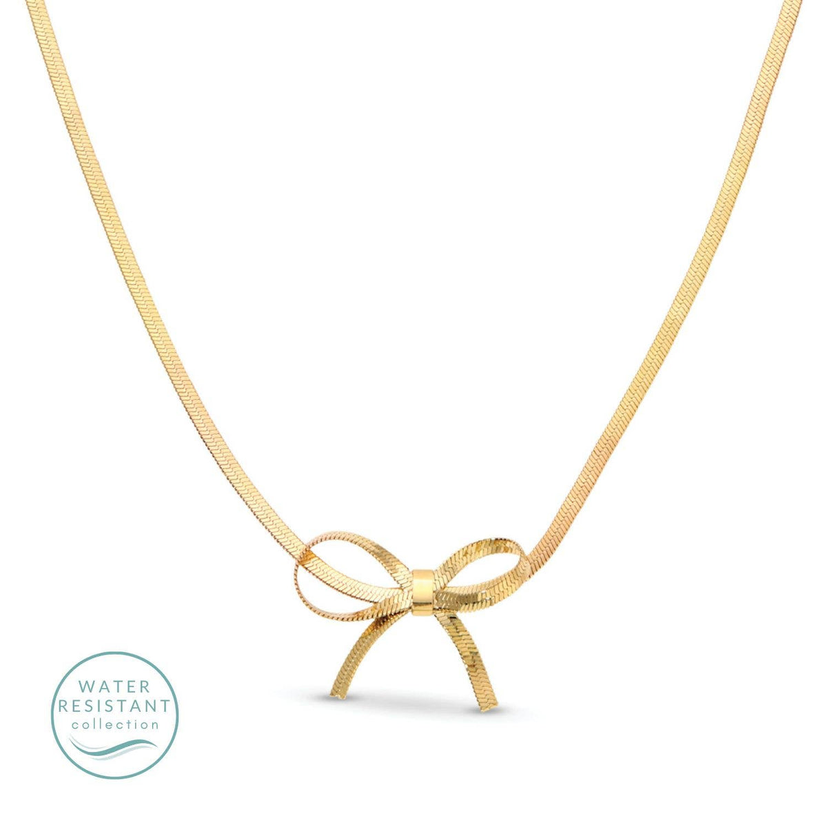 Splendid Iris Gold Bow Herringbone Necklace - 14 Inch