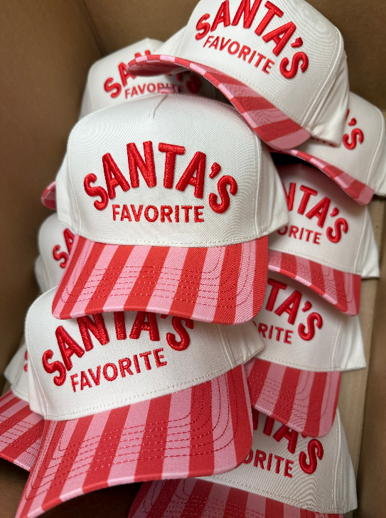 Santa's Favorite Pink & Red Stripe Trucker Hat