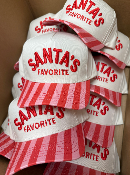 Santa's Favorite Pink & Red Stripe Trucker Hat