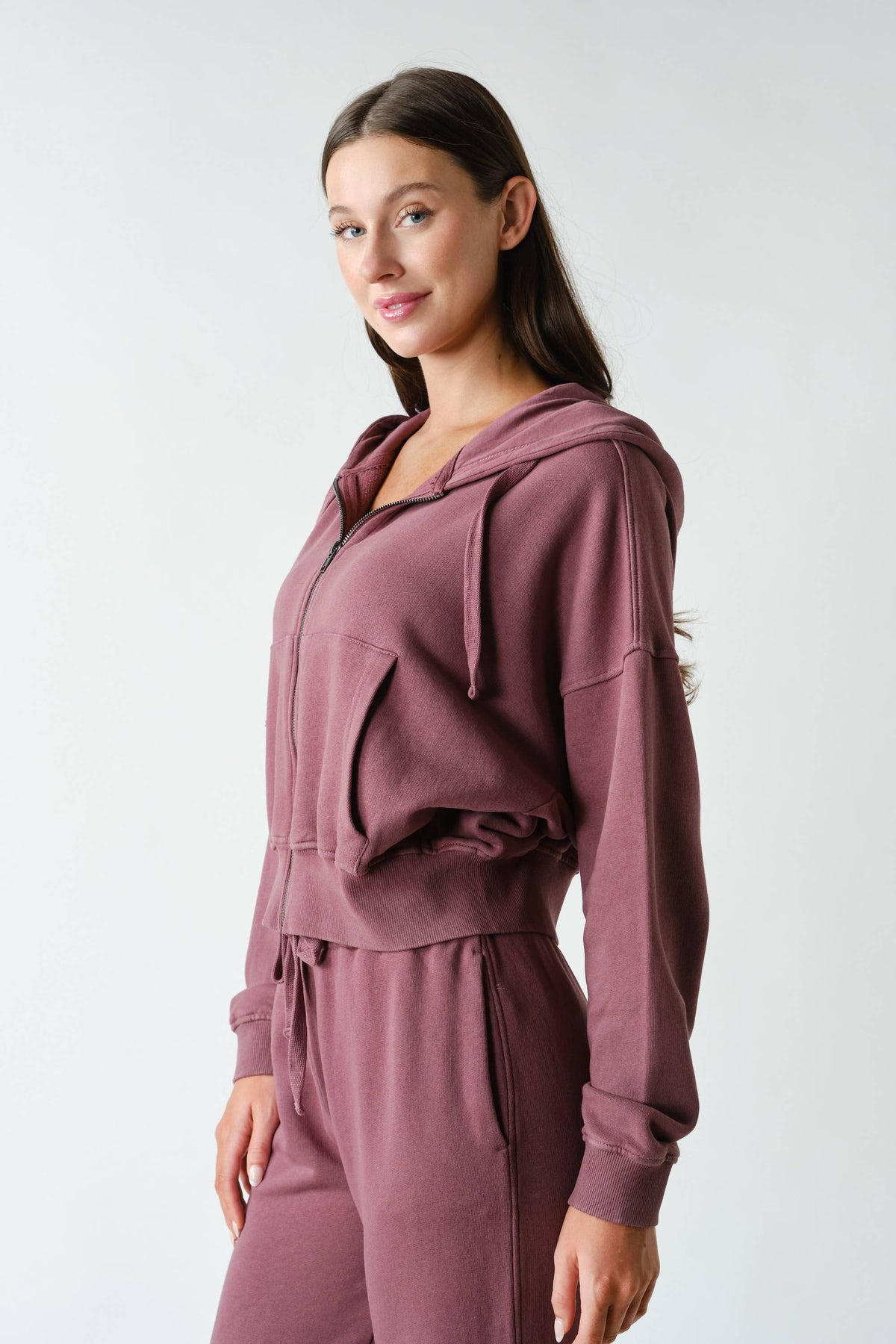 Mono B Urban Ease Mineral Wash Hoodie Jacket - Coffee Bean