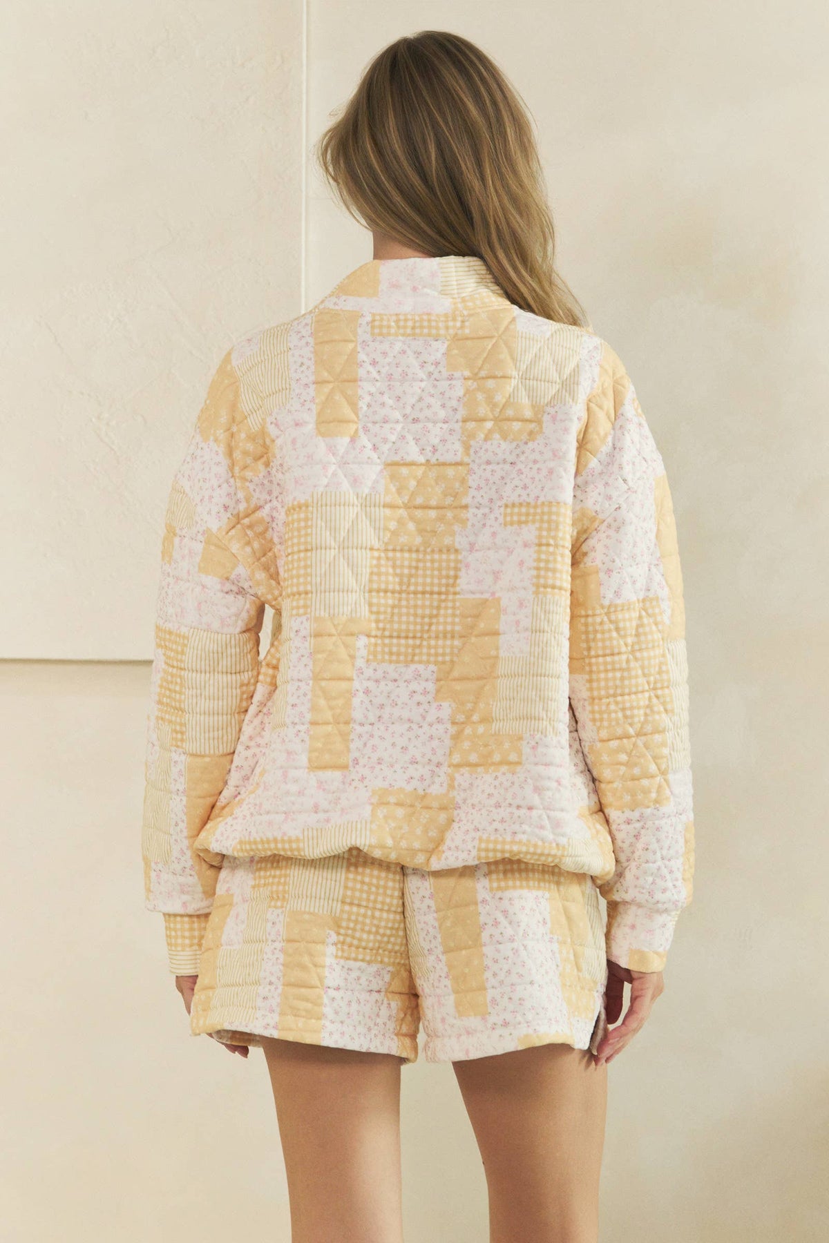 Veveret Pink Patchwork Quilted Mock Neck Pullover