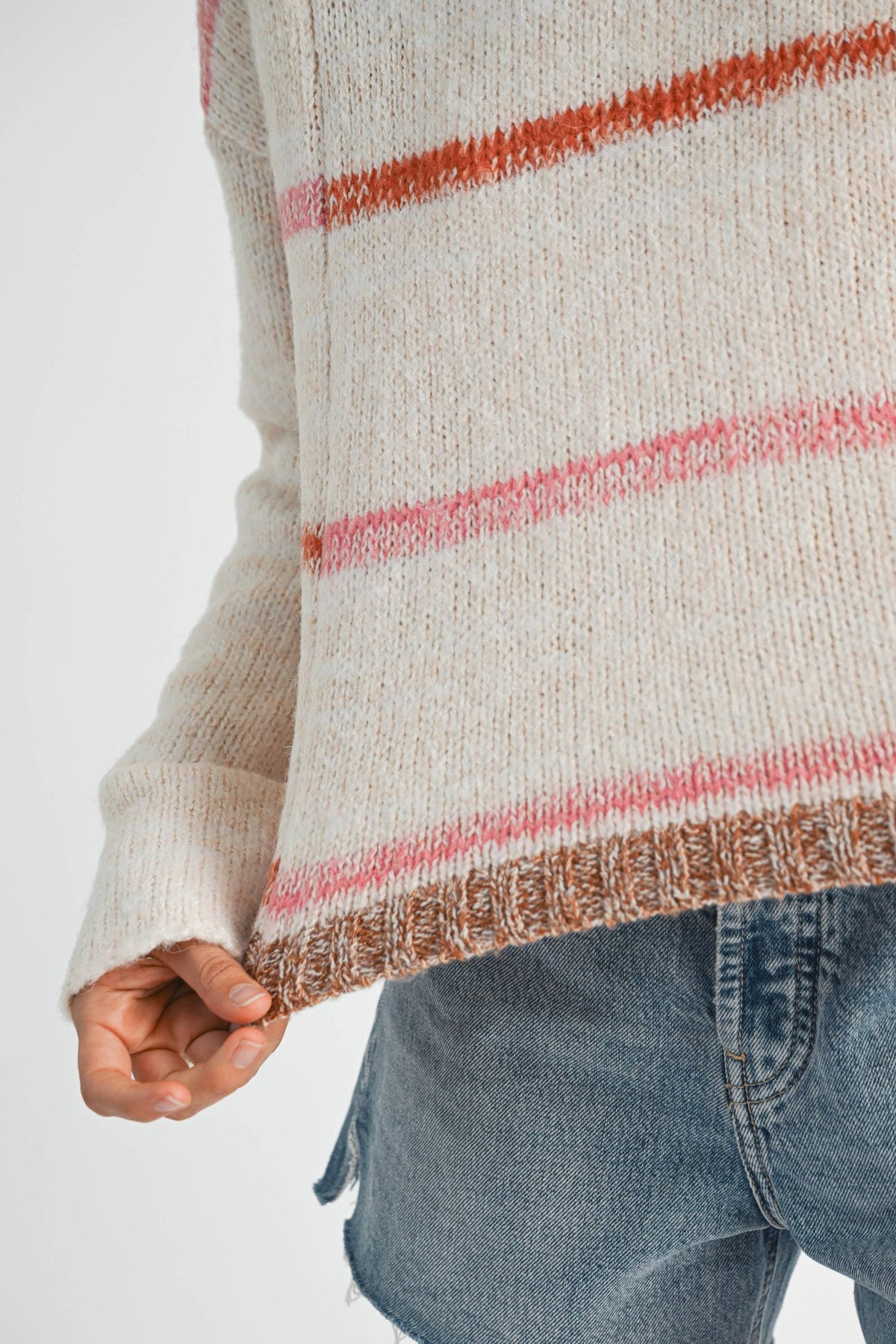AEMI + CO Mona Striped Knit Pullover Sweater - White/Gray