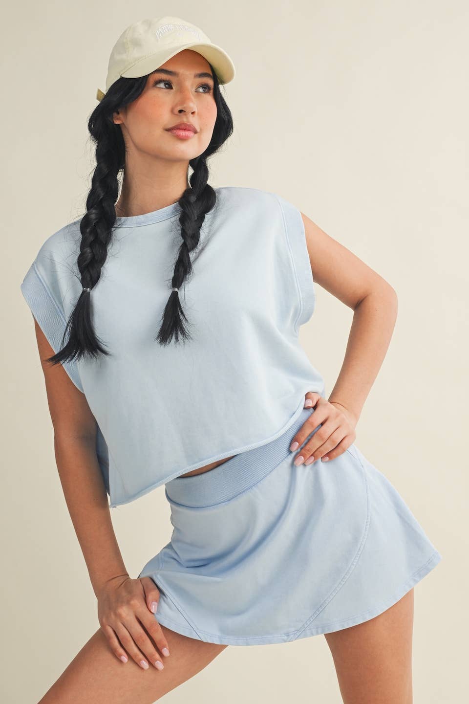 Blue Mineral-Wash Open-Back Top